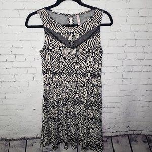 Black & White Abstract Skater Dress Mesh Detail Medium Business Casual Outfit